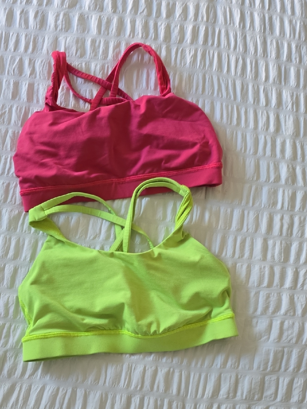 2 x lululemon athletica Neon Pink and Neon Yellow Crop Sports Bras